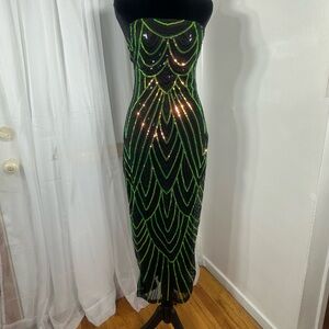Elegant Black and Green Sequin Dress